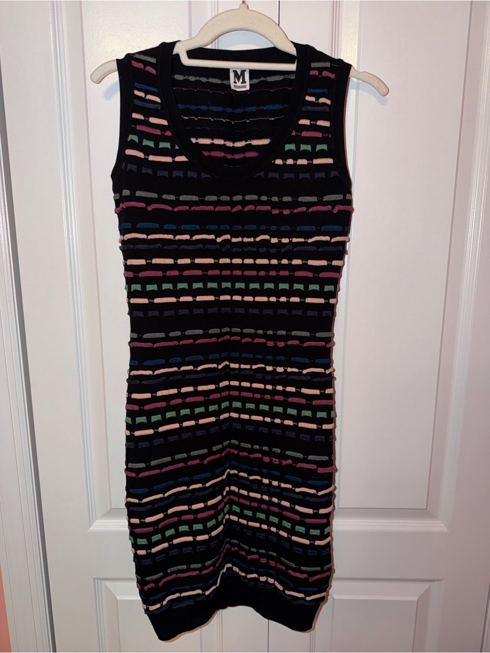 Missoni Black Knit Sleeveless Dress with Multicolor Stripes